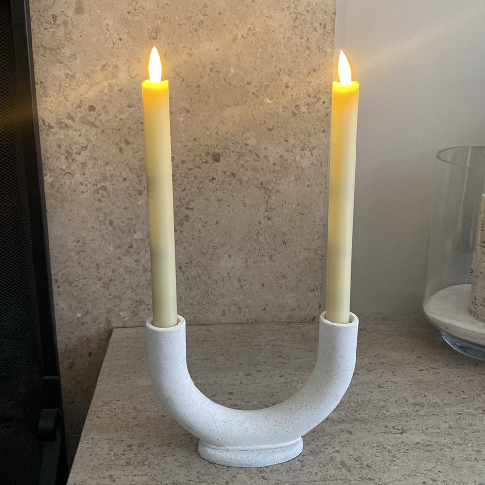 Candle Holder With Battery Operated Faux Candles. Set Of 2 Candles